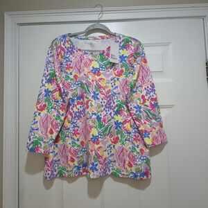 NWT Kim Rogers Perfectly Soft Tee  Floral Size PXL